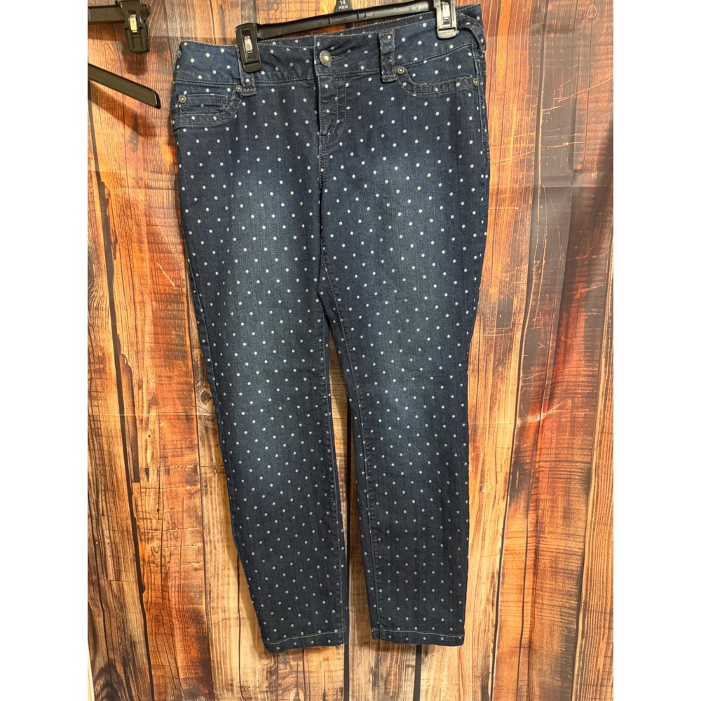 Maurices Womens Polka Dot Skinny Jeans Dark Wash Stretch Denim Size L